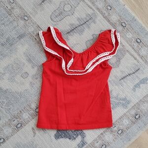 Janie and Jack Toddler Girls Red White Ruffle Top Shirt Sz3